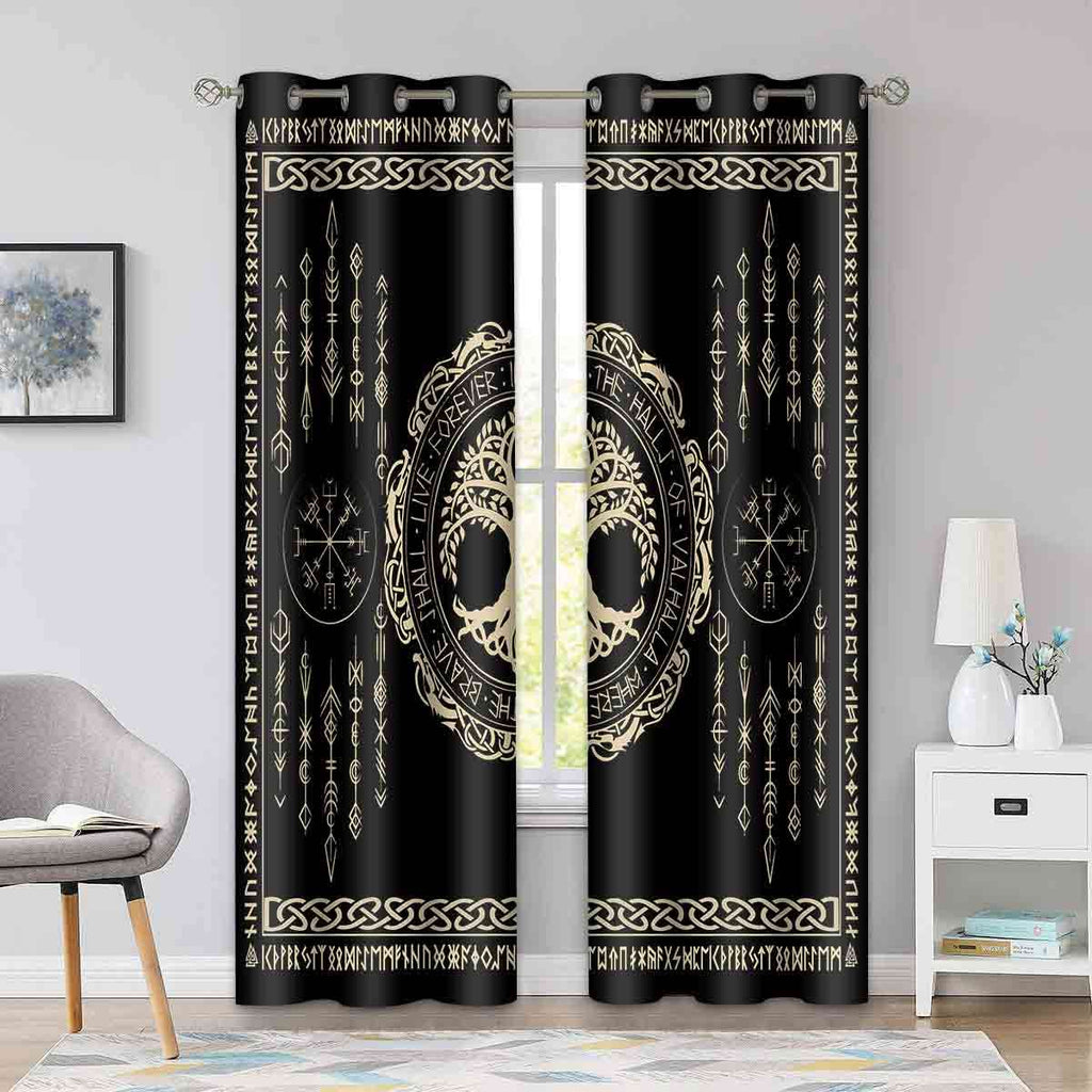 Nordic Vikings Curtains, Tree of Life Curtains, 42x84inches, 2 Panels