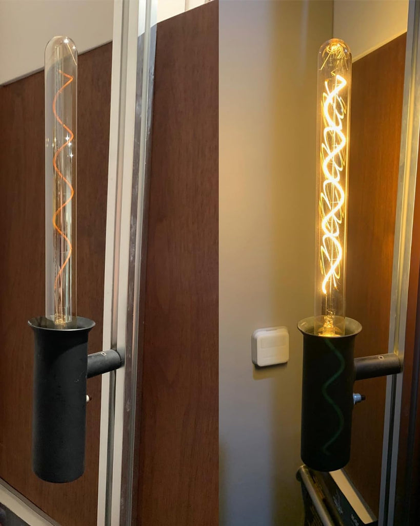 Vintage LED Spiral Filament Bulb T10, 11.8inch Long Tubular Dimmable Edison Light Bulbs,E26 Base,Amber Glass,Warm