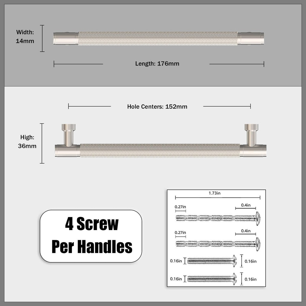 10 Pack Brushed Satin Nickel Knurled Cabinet Pulls 6 Inch(152mm) Kitchen Cabinet Handles Cabinet Hardware Drawer Pulls