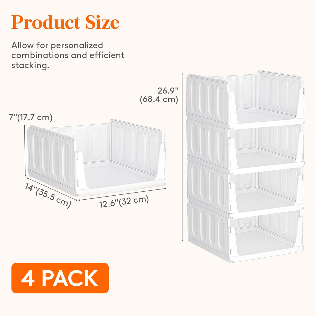 4 Pack Stacking Closet Organizers Shelf for Clothes 14" Depth