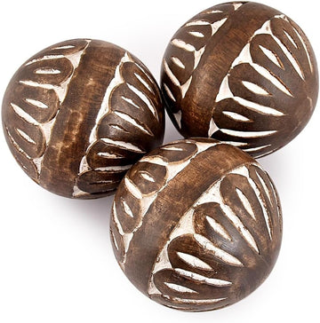 Mango Wood White Decorative Ball for Living, Dining Room Decor - Coffee Table Centerpiece Home Décor (3" x - Set of 3