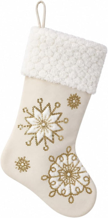 18 Inch Snowflake Christmas Stocking, Gold Décor