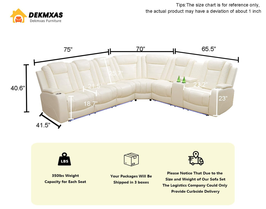 Living Room Furniture Sets, Leather Power Recliner Sectional Corner Creamy White Sectional Recling Sofa Set with