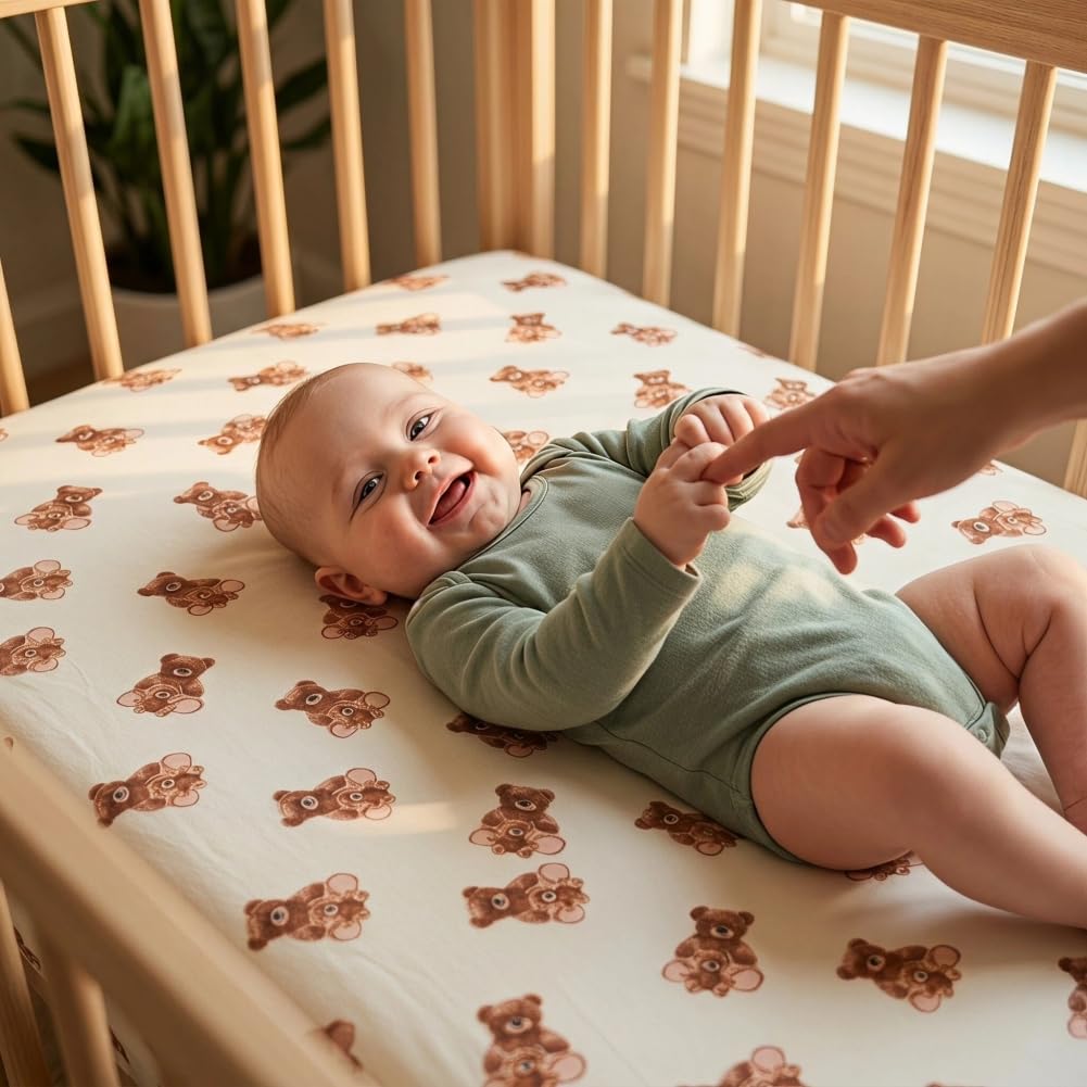 Baby Crib Bedding Set Bear Checked Neutral Nursery Comforter Bed Sets