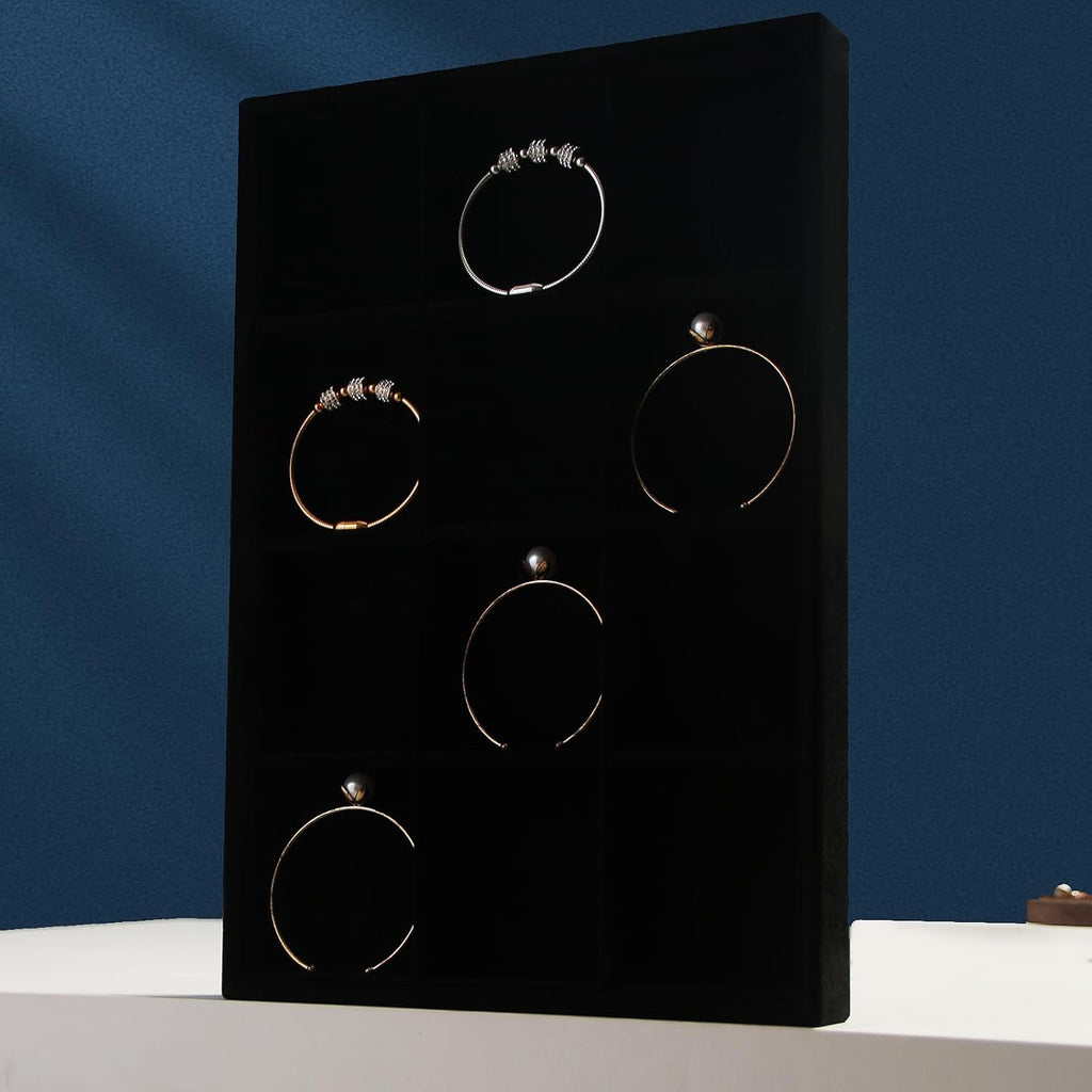 Black Velvet Stackable 12 Grids Jewelry Organizer Tray Bracelet Display Stand for Selling Velvet Necklace Holder - Set of 2
