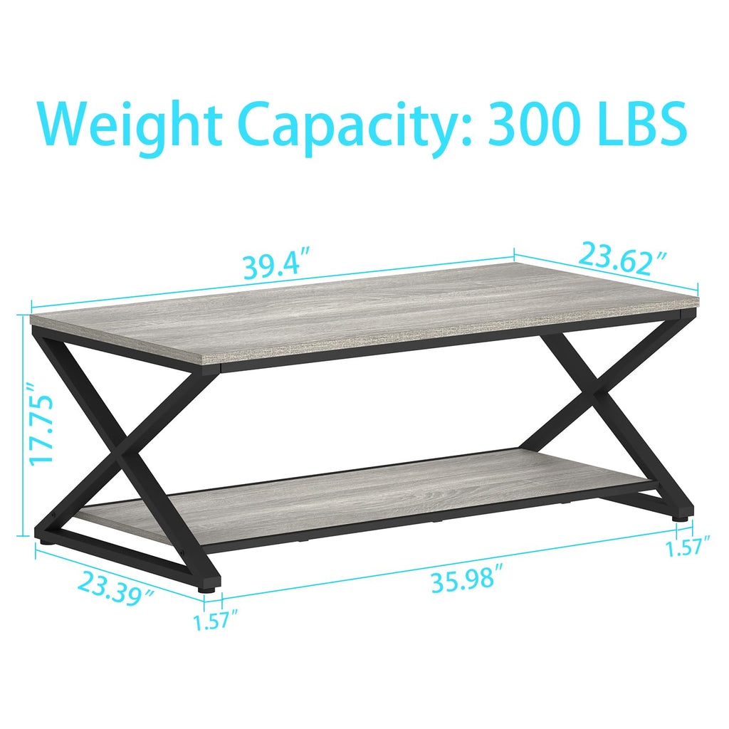 39" Rectangle Coffee Table with Storage, Grey Oak