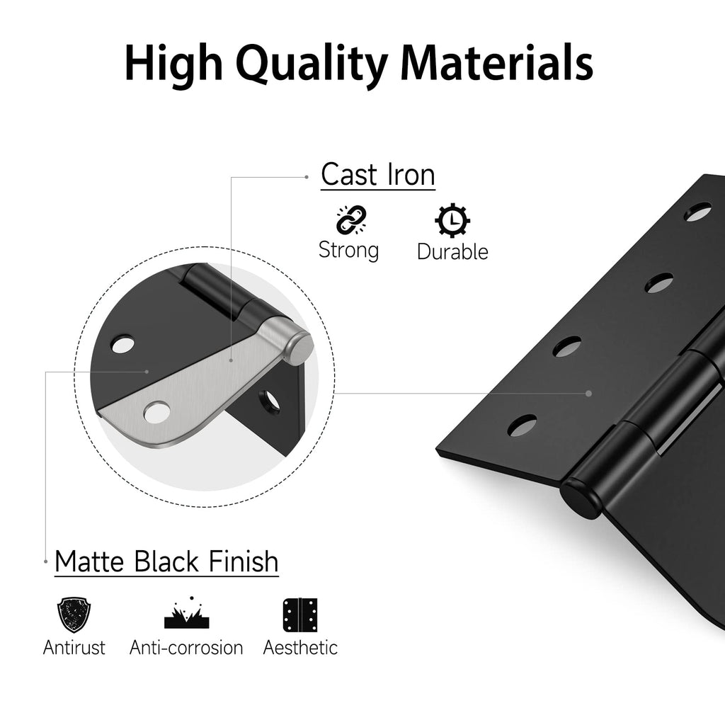 3 Pack 4 Inch Black Exterior Door Hinges with Square & 5/8" Radius, Removable Pin, Perfect for Heavy-Duty Front &