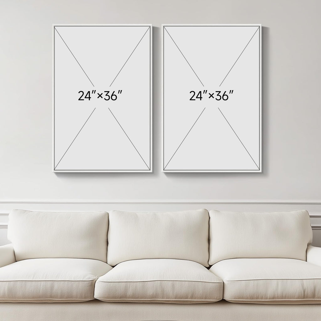 Large Framed Abstract Coastal Blue White Wall Art, 24x36 In