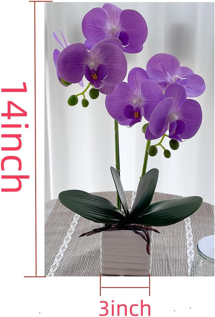 Artificial Orchids Decor Indoor with Vase Orchids Artificial Flowers Light Purple Orchid Height 14 inches