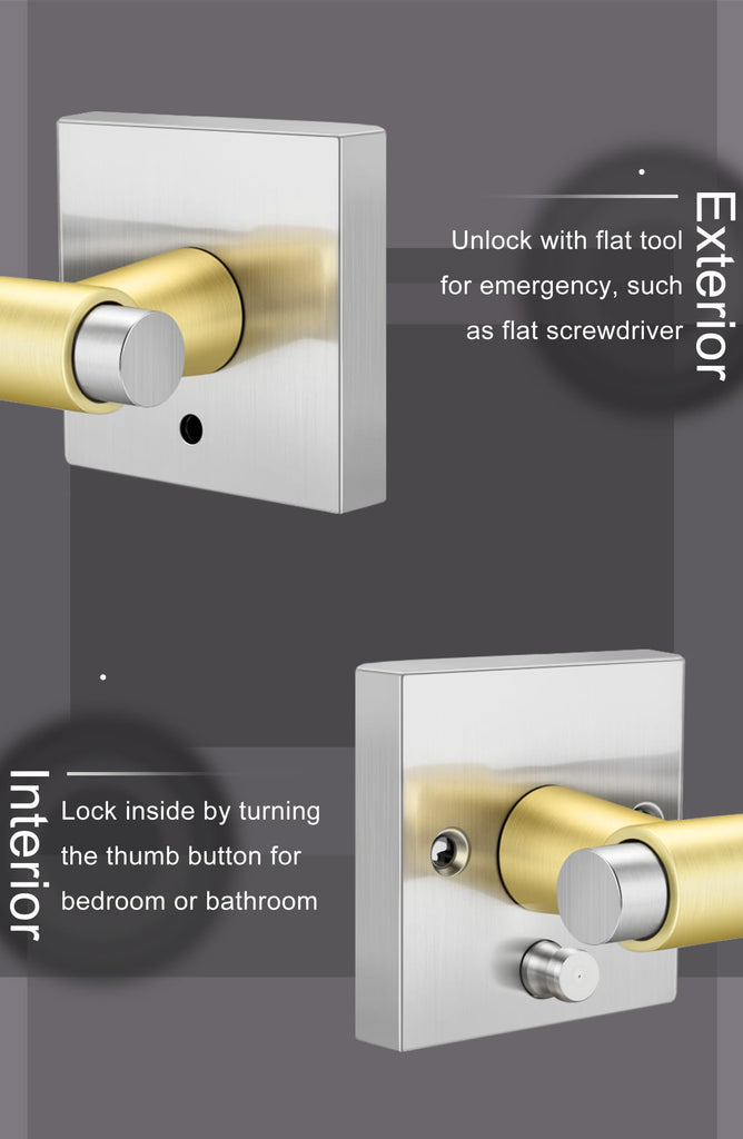 6 Pack Silver and Gold Interior Door Handles, Heavy Duty Privacy Door Handles Levers, Brushed Nickel Door Handles