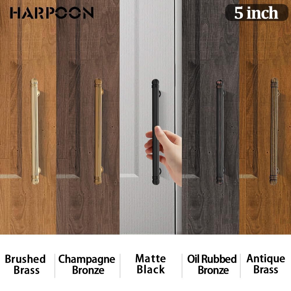 10 Pack 5" Fluted Cabinet Handles Antique Brass Bar Drawer Pulls
