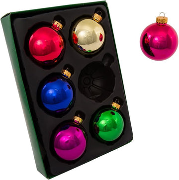65mm Shiny Multicolored Glass Ball Ornaments, 6-Piece Box Set, GG0123 - Set of 6
