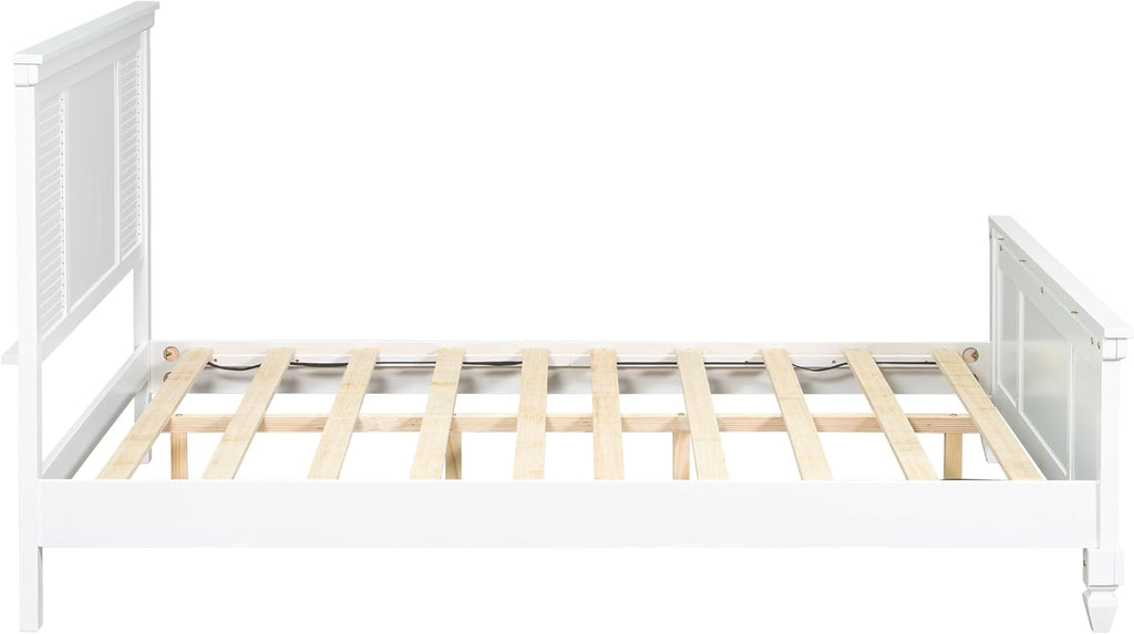 Queen Bed Frame with Wood Headboard, Farmhouse White Platform Bed Frame with Sturdy Wooden Support Slats, No Box