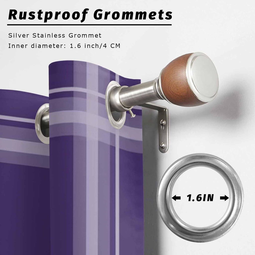 Minimalist Grid 2 Panels Outdoor Curtains , Rustic Modern Purple Stripe Curtains 54x84 inches Grommets Waterproof