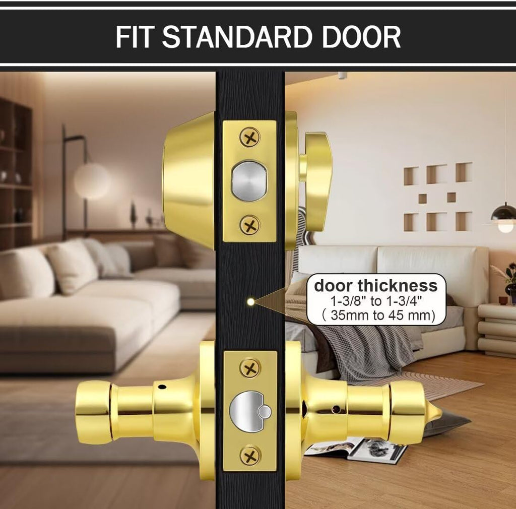 Keyed Entry Door Lock Set with Single Cylinder Deadbolt, Polished Brass Keyed Alike Door Handle with Lock - Door Lever