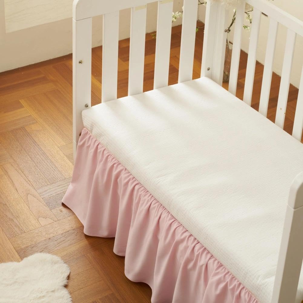 Crib Skirt Dust Ruffle 14" Drop, Fits 28" x 52", Pink