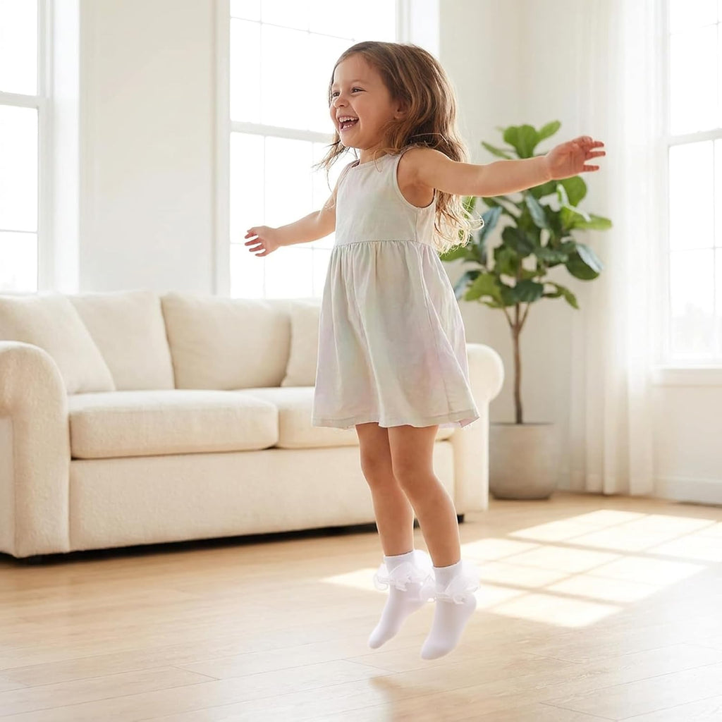 Double Lace Turn Cuff Frilly Church Dress Socks