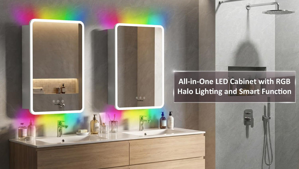 20×32 Inch Lighted Medicine Cabinet with Mirror, LED Medicine Cabinet with RGB Lights, Multicolor Backlit Mirror with