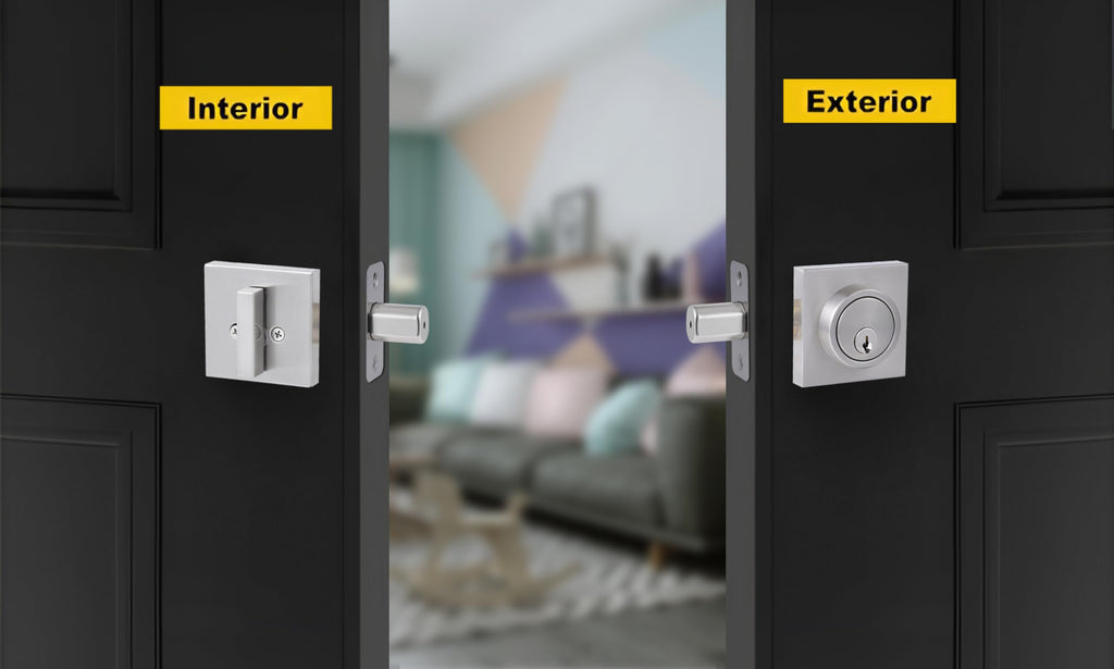 1 Side Keyed Deadbolt Lock, Square Single Cylinder Dead Bolt, Satin Nickel Square Exterior Keyed Deadbolt