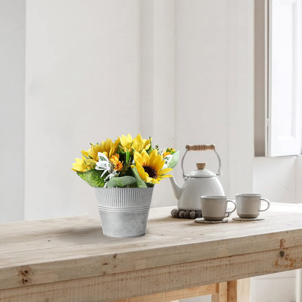 6.5'' Galvanized Planter, Medium Size Metal Buckets for Flowers Farmhouse Outdoor Planters Metal Pail Decor Indoor