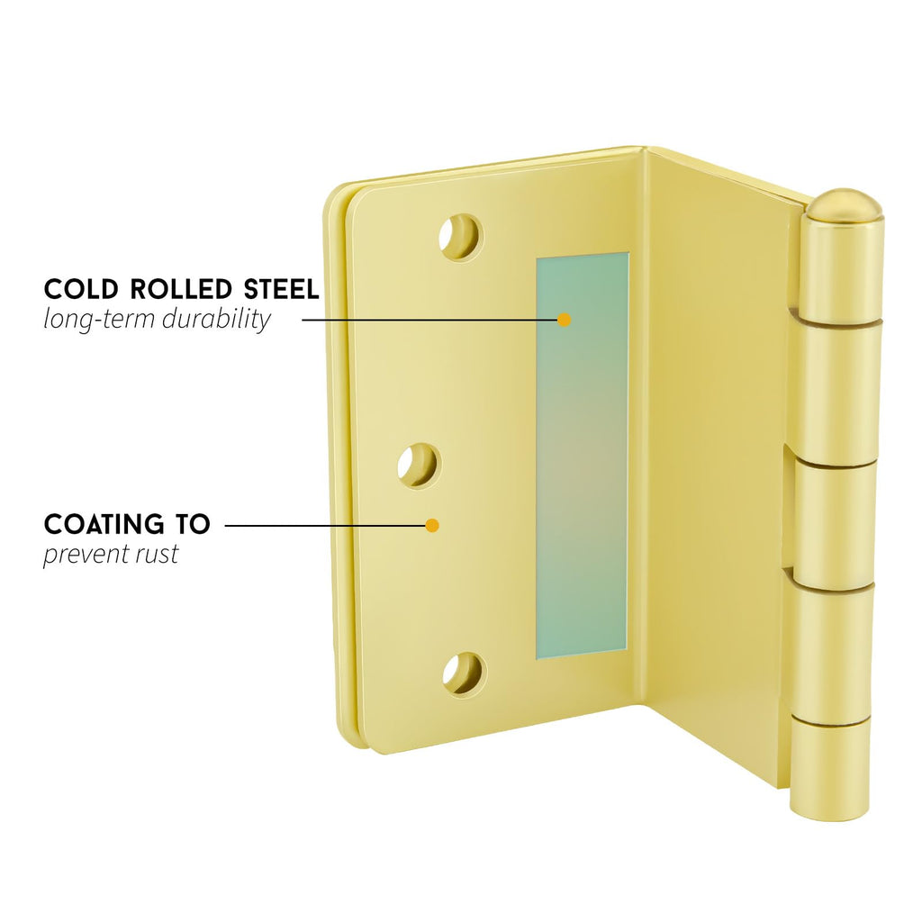 Gold 3 Pack Offset Door Hinges 3.5" with 1/4" Radius Corner