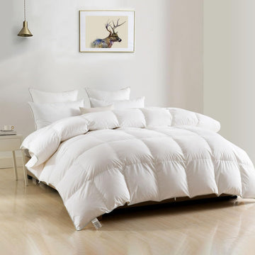 Luxury King Down Feather Fibers Comforter, Ultra-Soft Cotton Blend Fabric