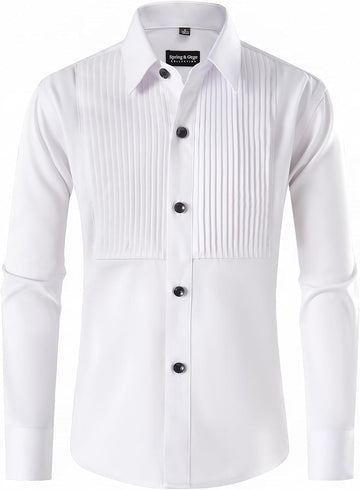 Boys Pleated Tuxedo Shirt Stretch Dress Shirt School Wedding