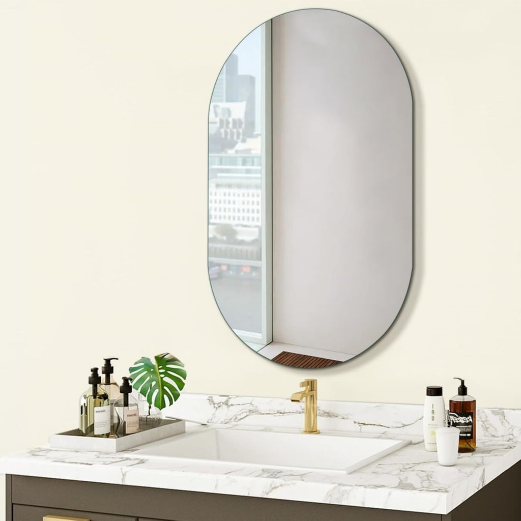 24 x 36 inch Bathroom Medicine Cabinet Frameless Oval Mirror Medicine cabinets with Mirror, Recessed or Surface