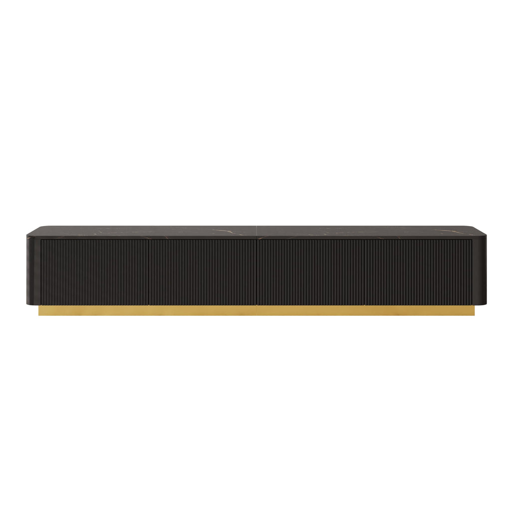 Modern Fluted TV Stand for TVs up to 85", Faux Marble Top, Black