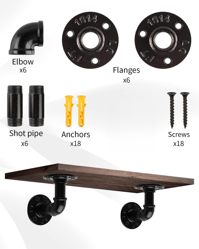 6Pcs 4"×4" L Pipe Shelf Bracket, Heavy Duty Wall Mount, DIY Shelving