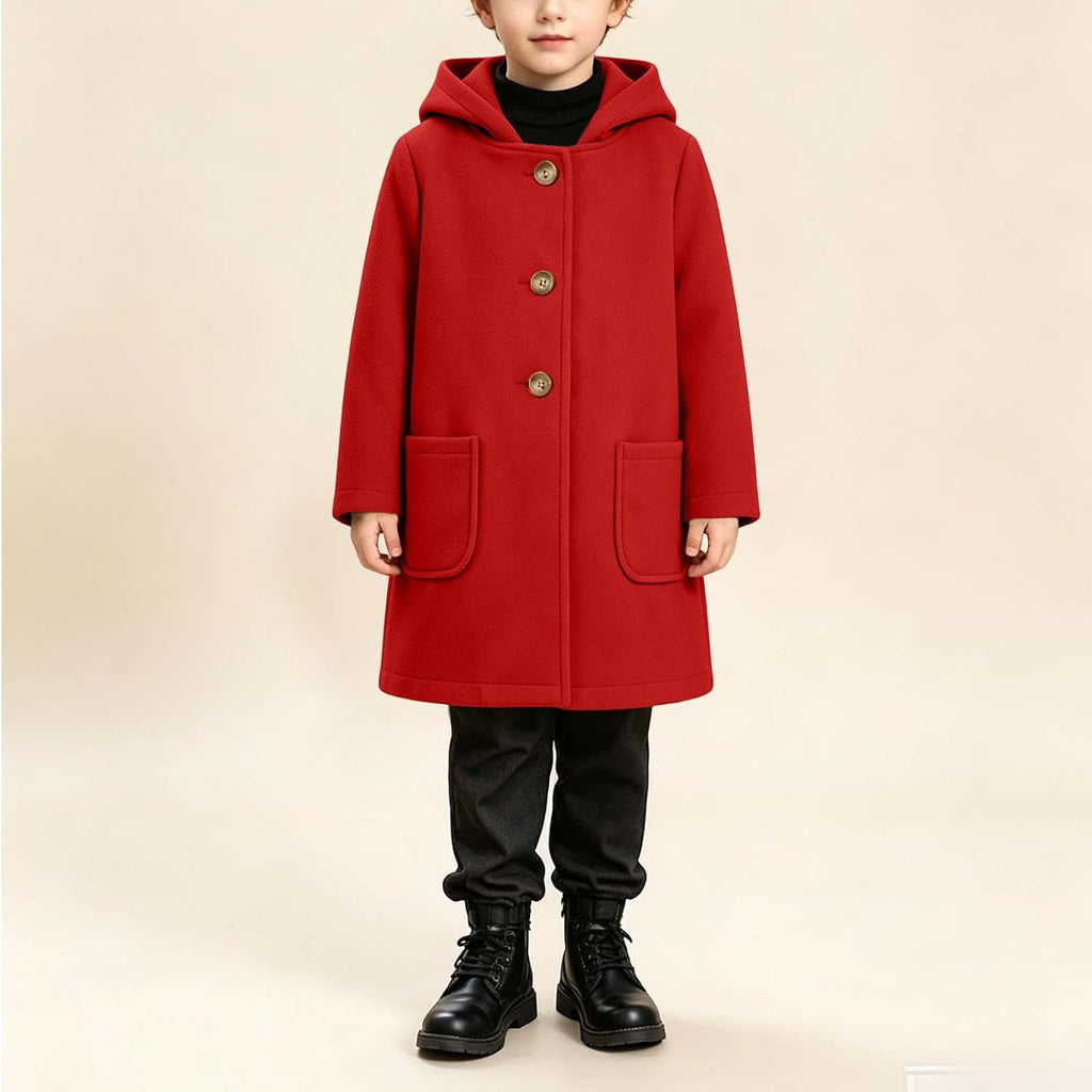 Girls Wool Trench Coat Teens Button Front Outerwear with Pockets