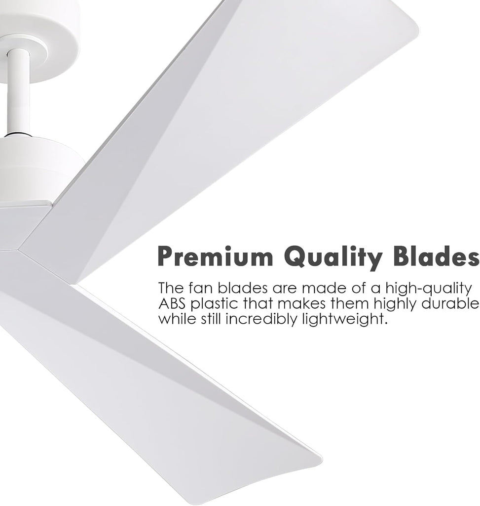 Inspired Adler Style 52" DC Ceiling Fan Without Light, 3 Sculpted ABS Blades, 6-Speed Remote - White