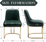 Velvet Dining Chairs Set of 2 Green Upholstered Dining Room Chairs with Gold Legs Modern Armless Kitchen Chairs with