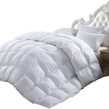 King Size Siberian Goose Down Comforter, 100% Egyptian Cotton, White, & 50Oz