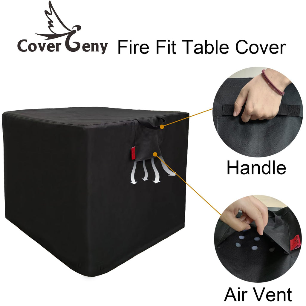 Outdoor Patio Fire Pits Cover with Waterproof Strips in Surrounding Joints, 600D Heavy Duty Square Fire Place Cover