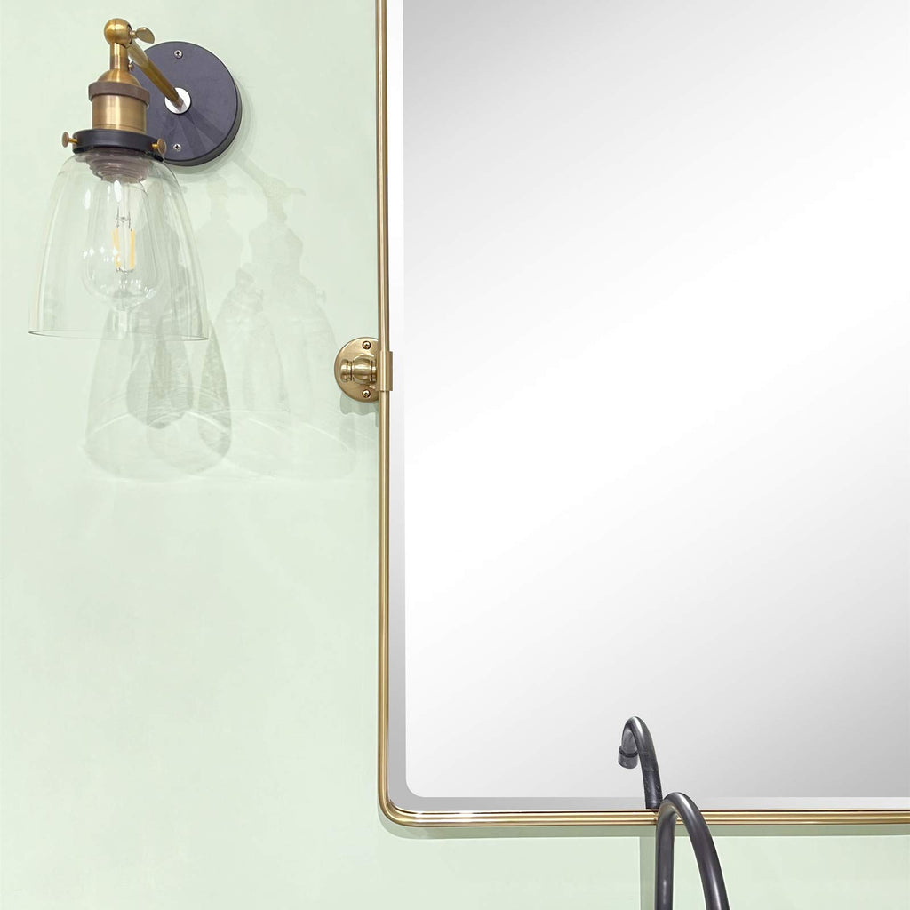 Gold Pivot Rectangle Bathroom Vanity Mirrror Farmhouse Tiltable Rounded Metal Framed Pivoting Bathroom Mirror