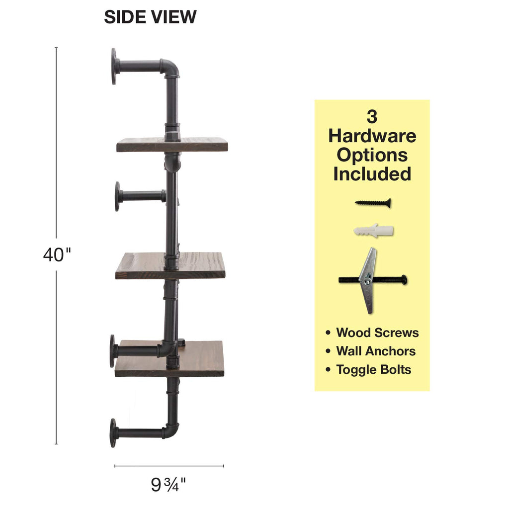 3-Tier Wooden Wall Ladder Floating Rustic Shelf 35"x40" With Iron Black Pipe Hardware