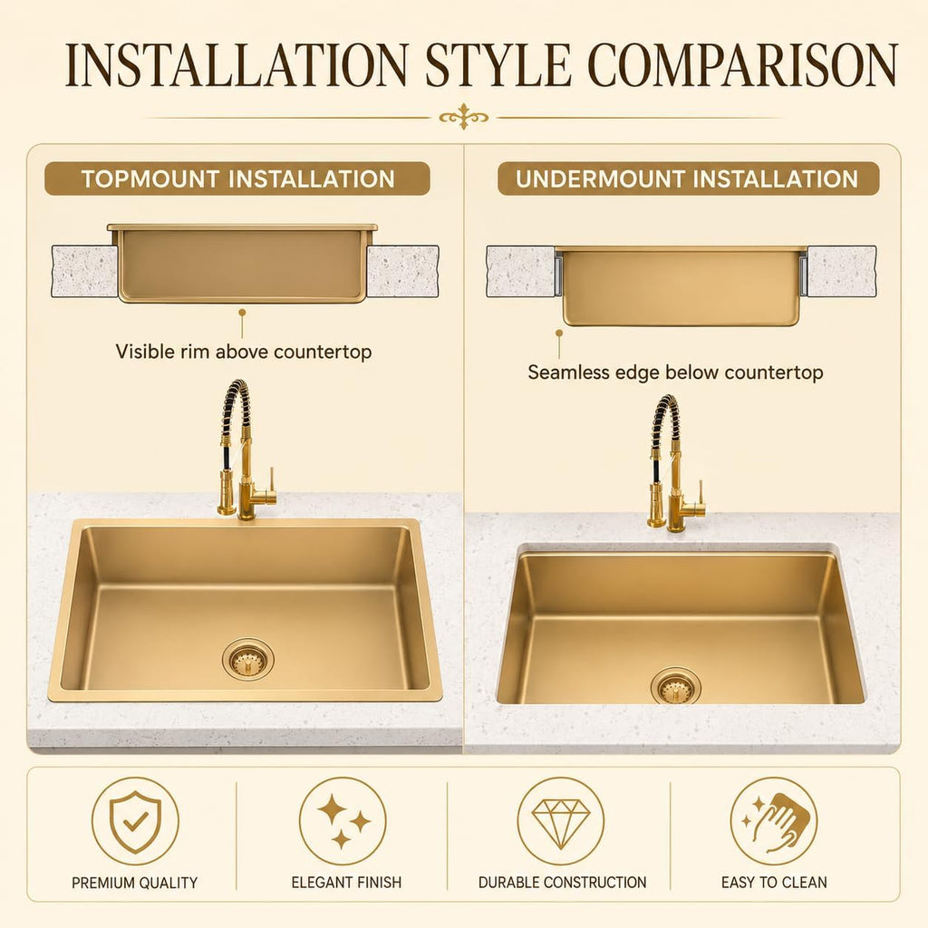 32 Inch Gold Undermount Kitchen Sink, 32" x 18" Gold Workstation Sinks, Stainless Steel Single Bowl Sink with Custom