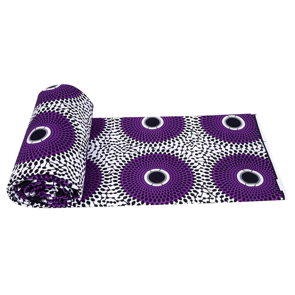 African Fabric 100% Cotton Purple White African Ankara Print Fabric 6 Yards One Piece 1542