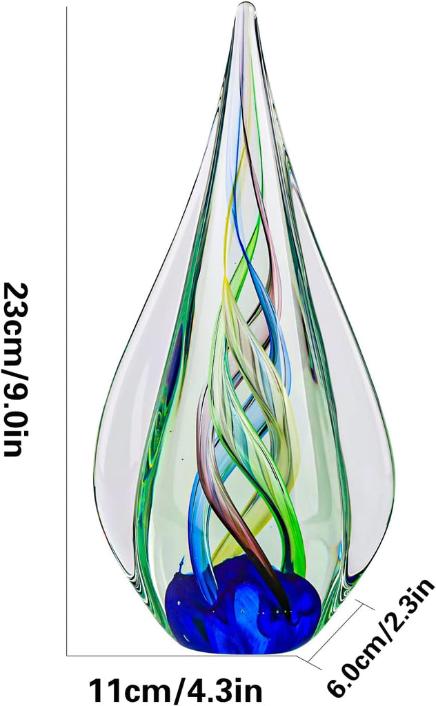 9" Tall Sculpture Hand Blown Glass Decor, Paperweight Desk, Modern Glass Art Figurines Mediterranean Beach House