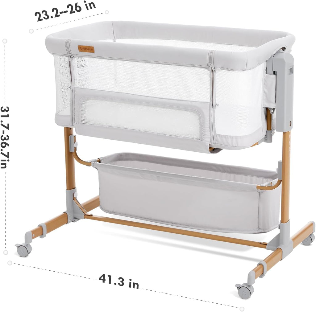 Bassinet Bedside Sleeper, 3-in-1 Rocking Bassinet for Baby with 6-Level Height Adjustable, 4 Wheels & Breathable Mesh