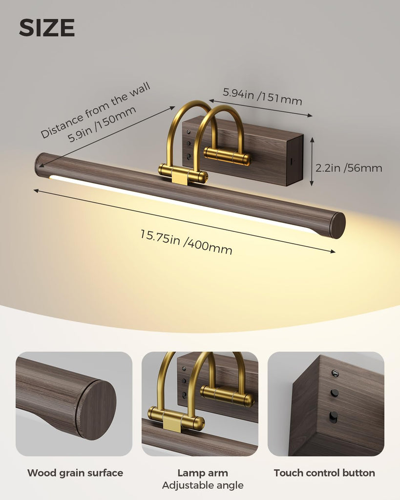 Picture Light,15.7′′ Wireless Battery Operated Rechargeable LED Wall Light with Remote,Dimmable Art Light