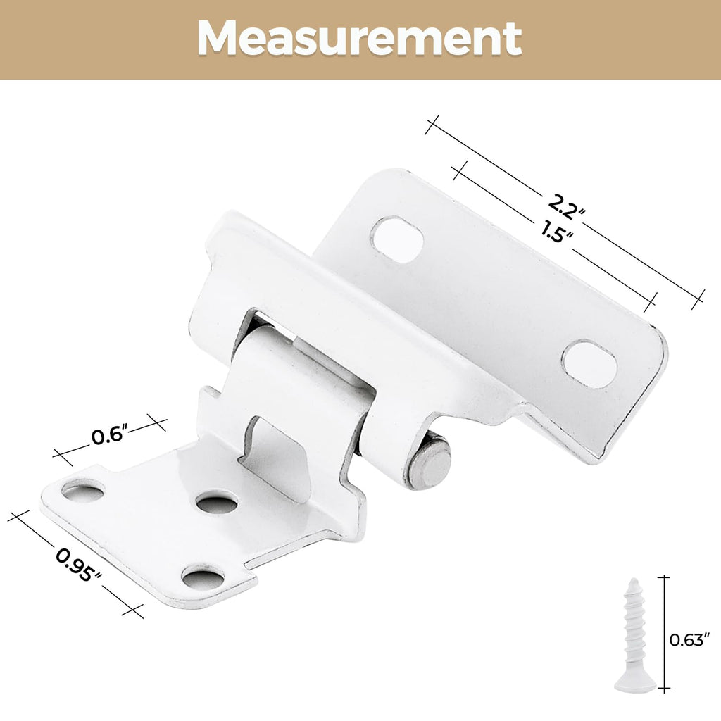 2 Pack 1 Pair White Cabinet Hinges, 1/2" Semi Wrap Kitchen Hinges