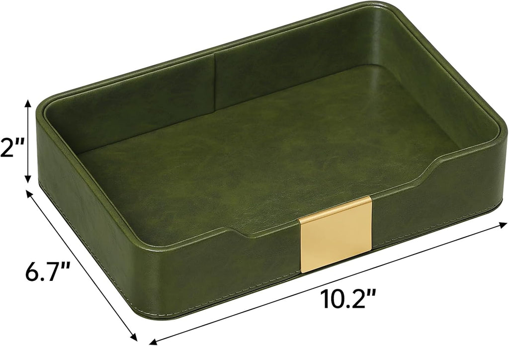 PU Leather Valet Tray, Nightstand Organizer, Catchall Tray, Green