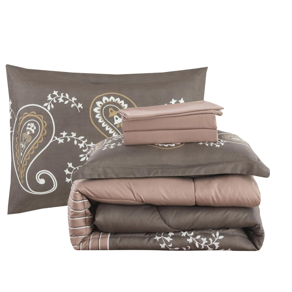 Ultra Soft Luxury Fluffy Goose Down Alternative Bed in a Bag Bedding Printed 7 Piece Comforter Set Includes 4 Piece