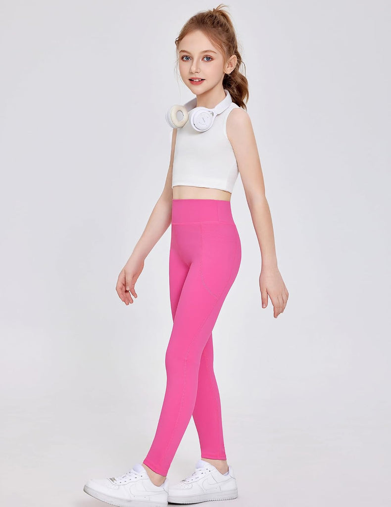 Girls Athletic Leggings Kids High Waist Yoga Pants with Pockets