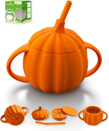 In-1 Silicone Pumpkin Toddler Cup, Converts to Straw/Snack Cup