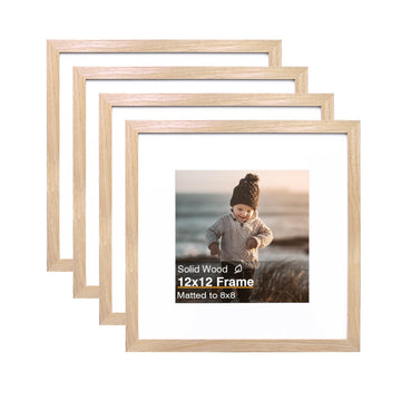 12x12 Picture Frames 4 Pack Natural Solid Wood Square Frames