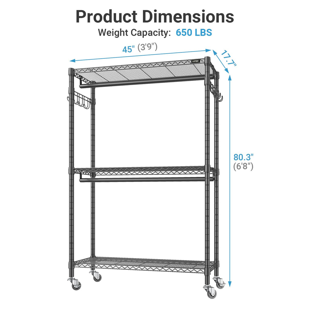 R2 Plus Clothes Rack Heavy Duty Rolling Closet for Hanging Clothes