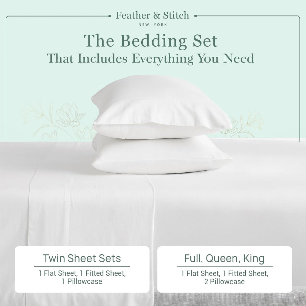 & Stitch 100% Cotton Percale 300 Thread Count 4 Pc Sheet Set